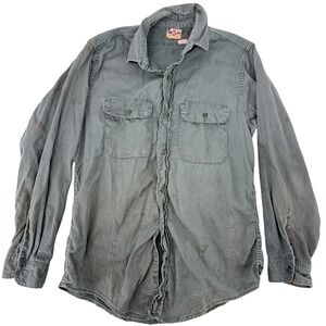 Vintage 50s 60s Blue Bell Sanforized Work Shirt Gray Distressed USA Mens 15.5